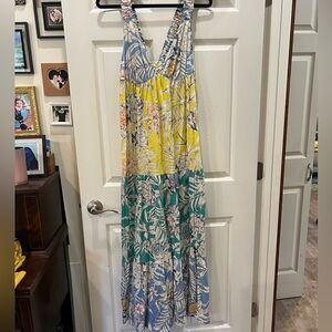 Anthropologie Yellow and Blue Floral Maxi Dress